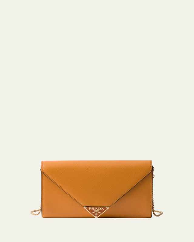 Mini Envelope Flap Saffiano Leather Wallet on Chain